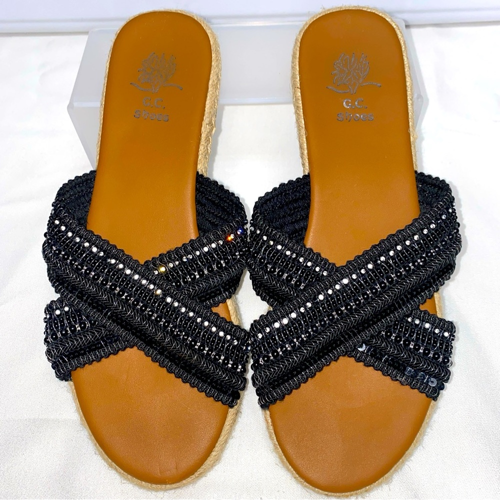 GC SHOES CORP - Black Flat Rhinestone Slide On Women’s Size 9.5/10 see photos